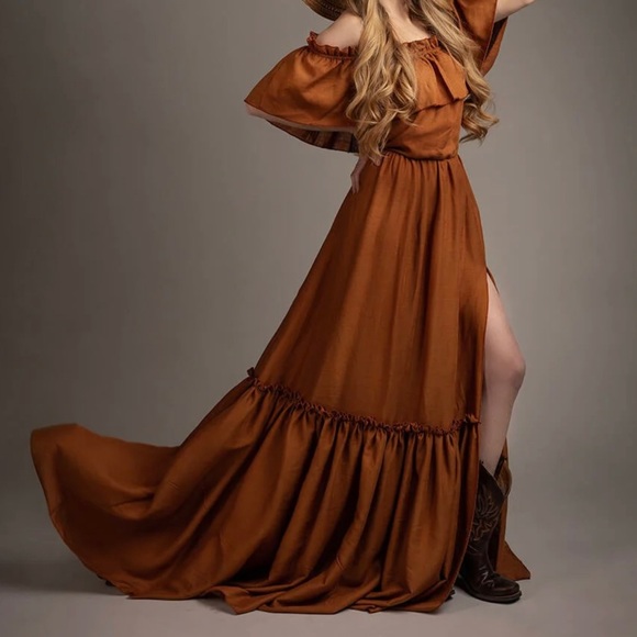 Rust boho maxi off the shoulder dress - Picture 3 of 4